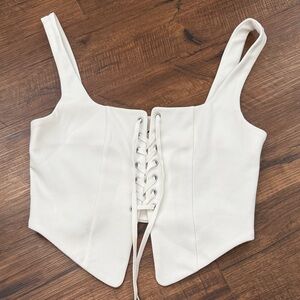 Silence + Noise White Lace-Up Crop Top